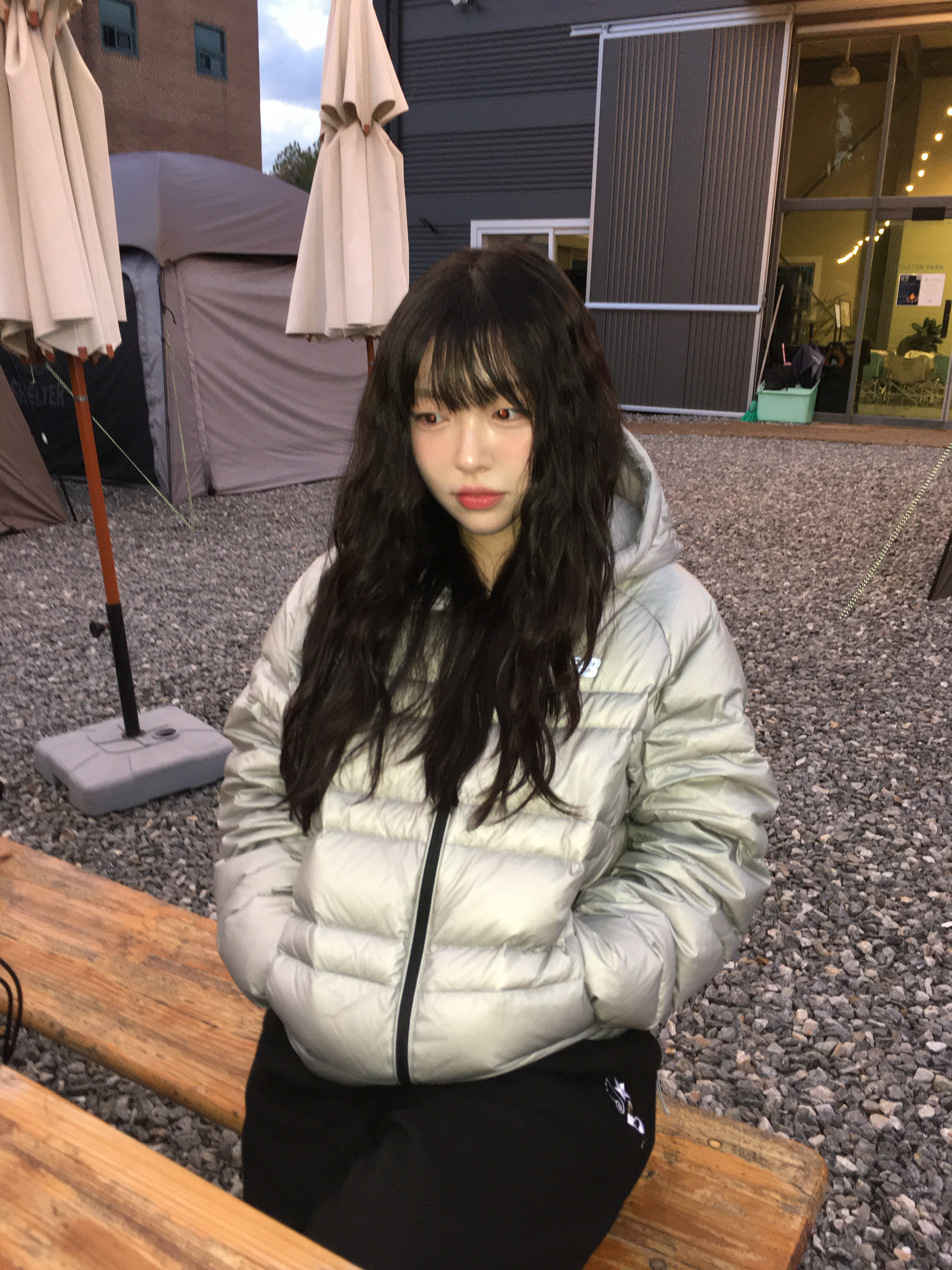 New Balance Flying 77 Superlight Hooded Goose Down Jacket Light Gray 착용 스타일 - 4