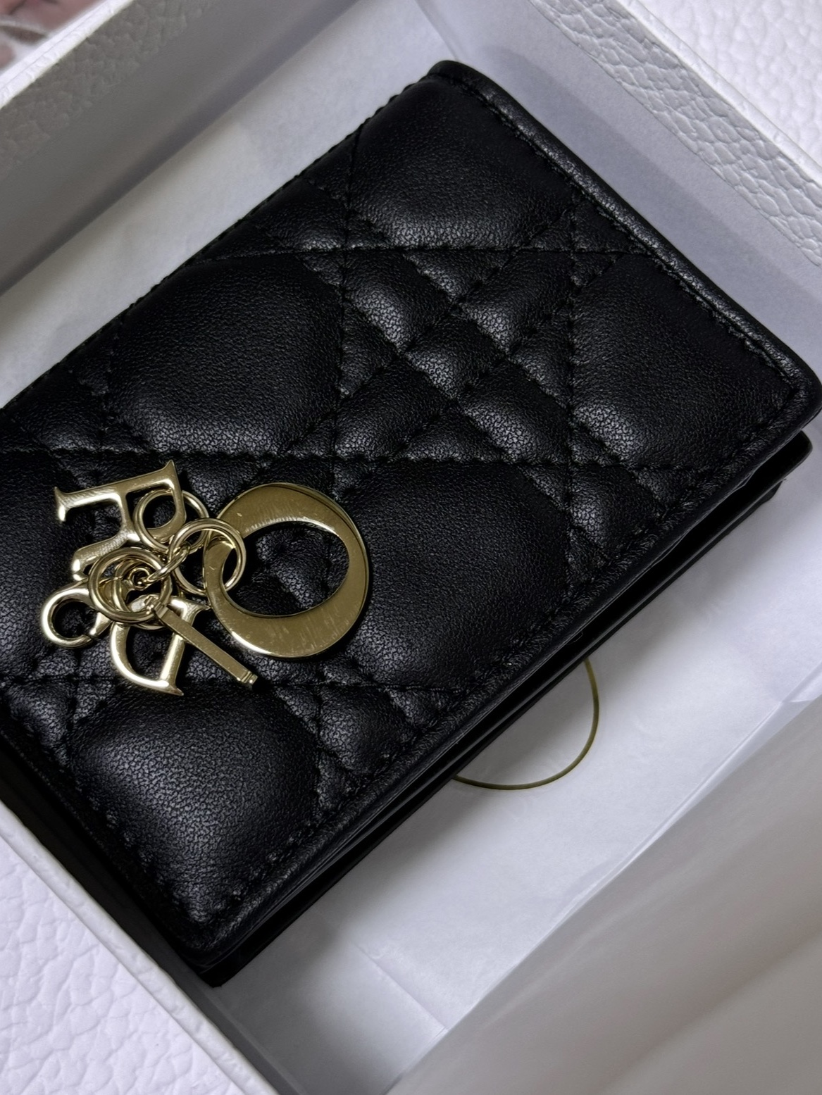 Dior Lady Flap Card Holder Cannage Lambskin Black 착용 스타일