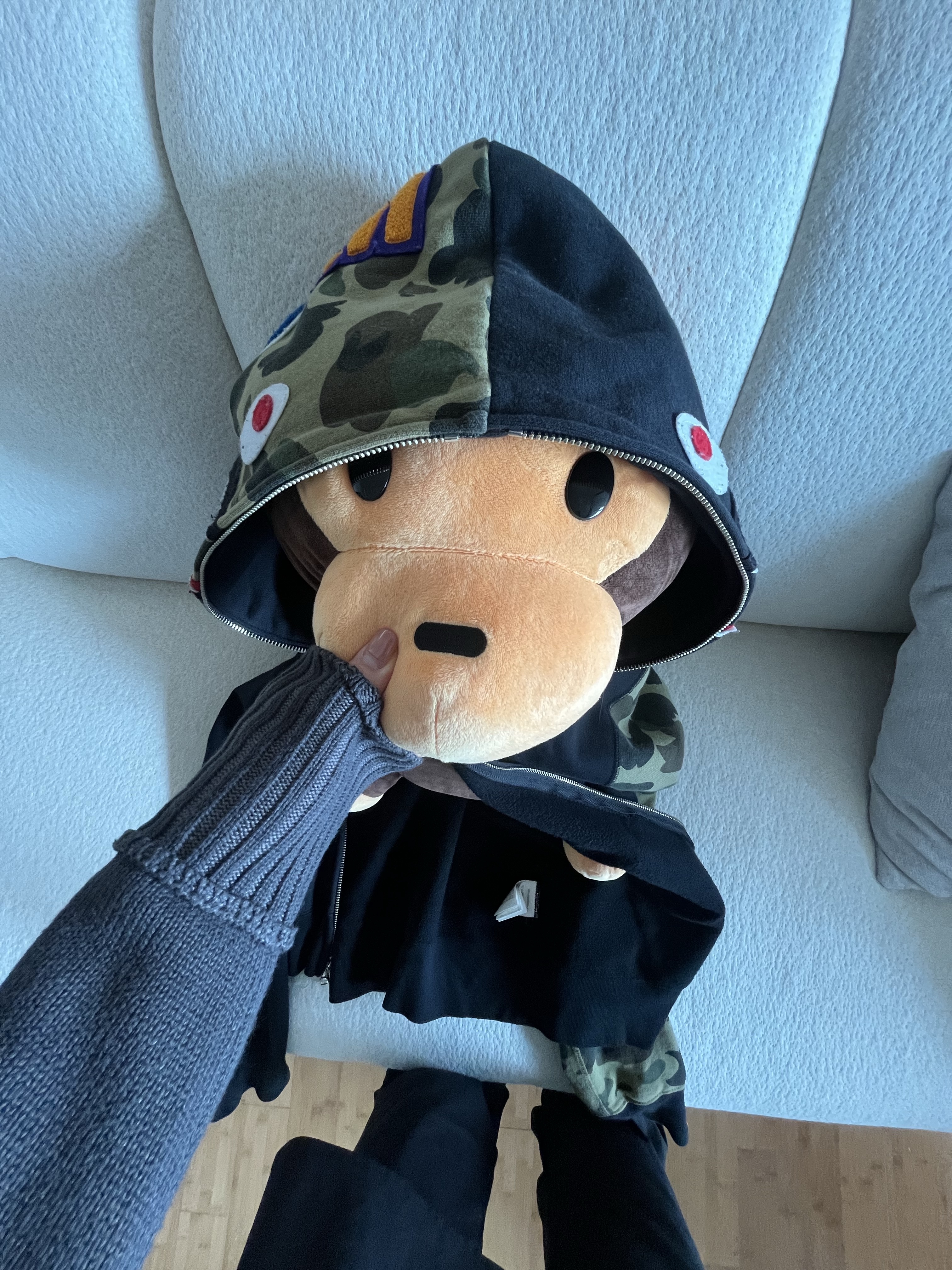BAPE 1st Camo Shark Full Zip Hoodie Black 착용 스타일