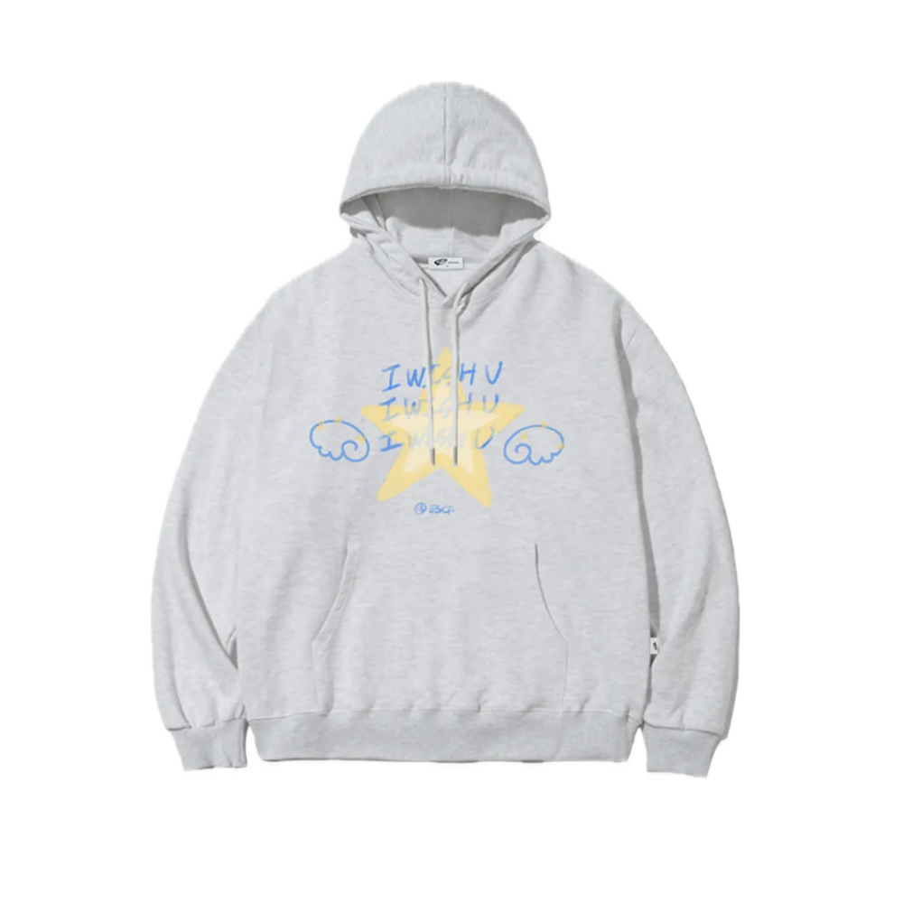 E252HD072WM Escapefrom Wish Star Print Hoodie White Melange
