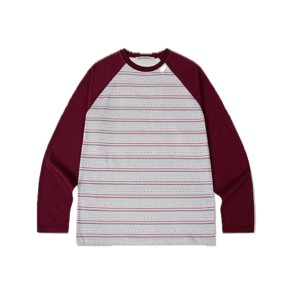 E252LS110RR Escapefrom Burgundy Star Logo Stripe Full Print Long Sleeve
