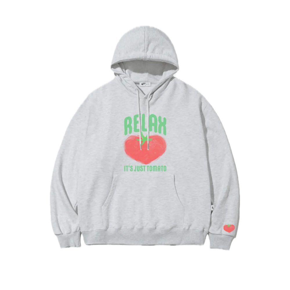 E252HD069WM Escapefrom Relax Tomato Print Hoodie White Melange