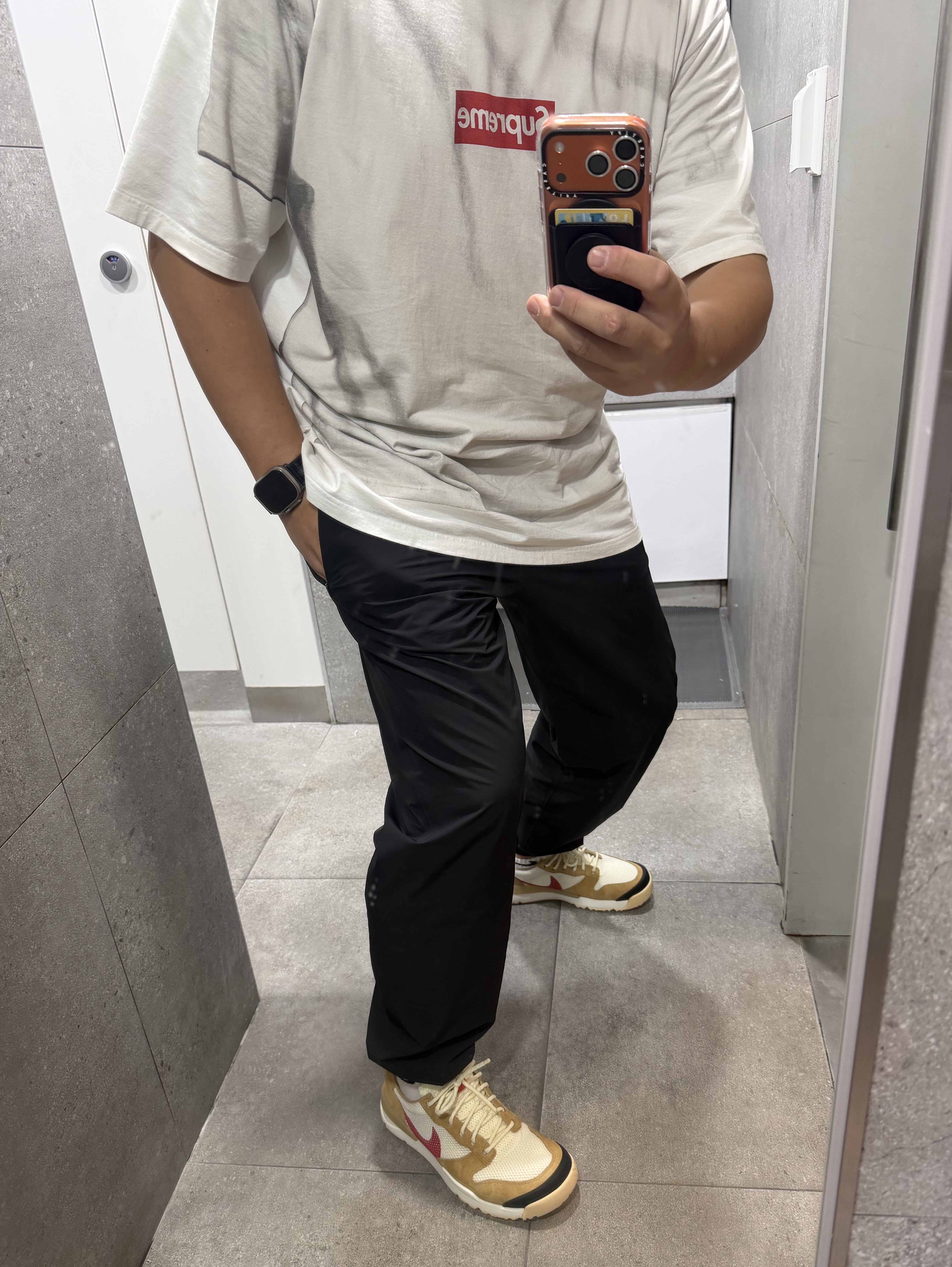 Nike x Tom Sachs Mars Yard Shoe 3.0 Space Camp, Supreme x MM6 Maison Margiela Box Logo T-Shirt White - 24SS 착용 스타일
