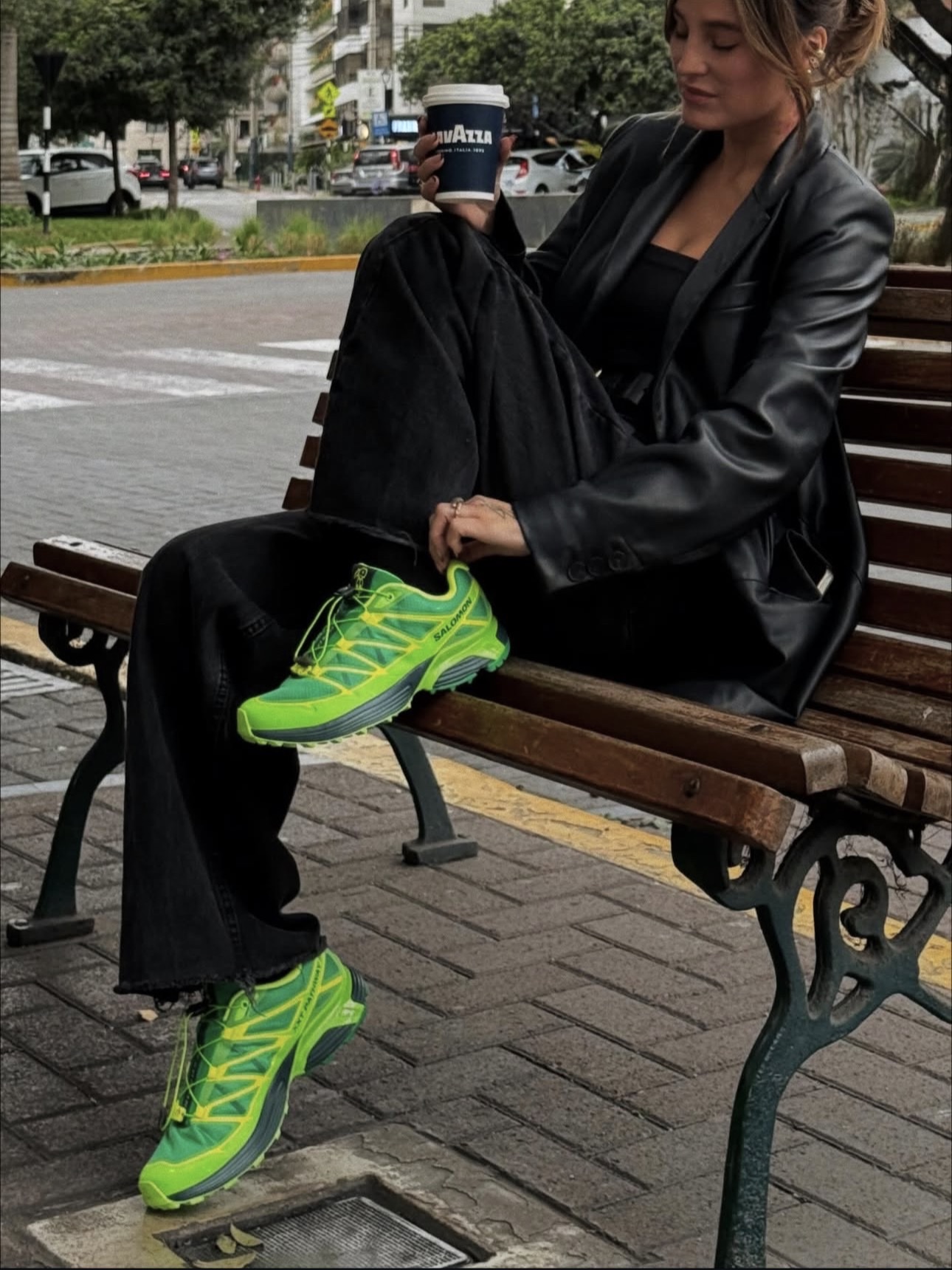 Salomon x Feid XT-Pathway 2 Bright Green Green Gecko 착용 스타일 - 8