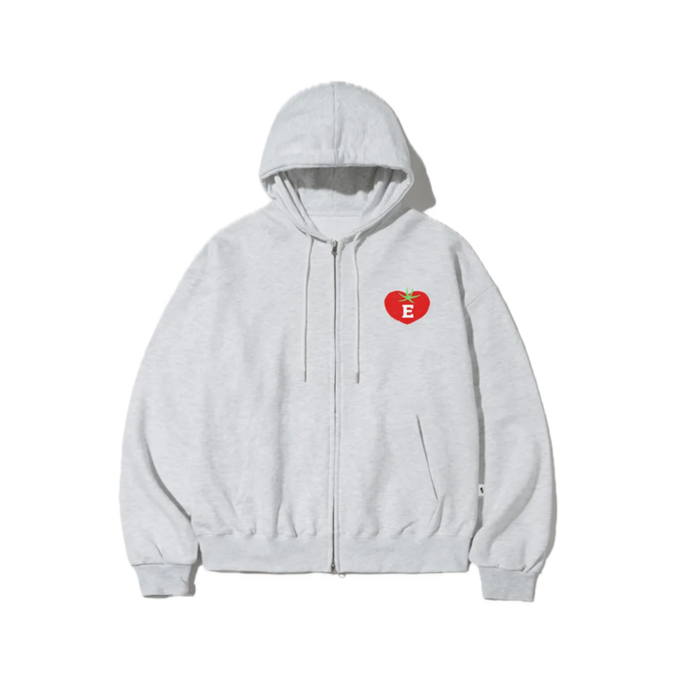 E252HZ040WM Escapefrom Tomato Effect Print Two-Way Hood Zip-Up White Melange