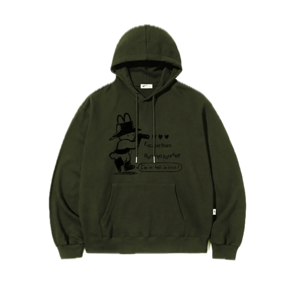 E252HD057KH Escapefrom Rabbit Shooter Print Hoodie Khaki