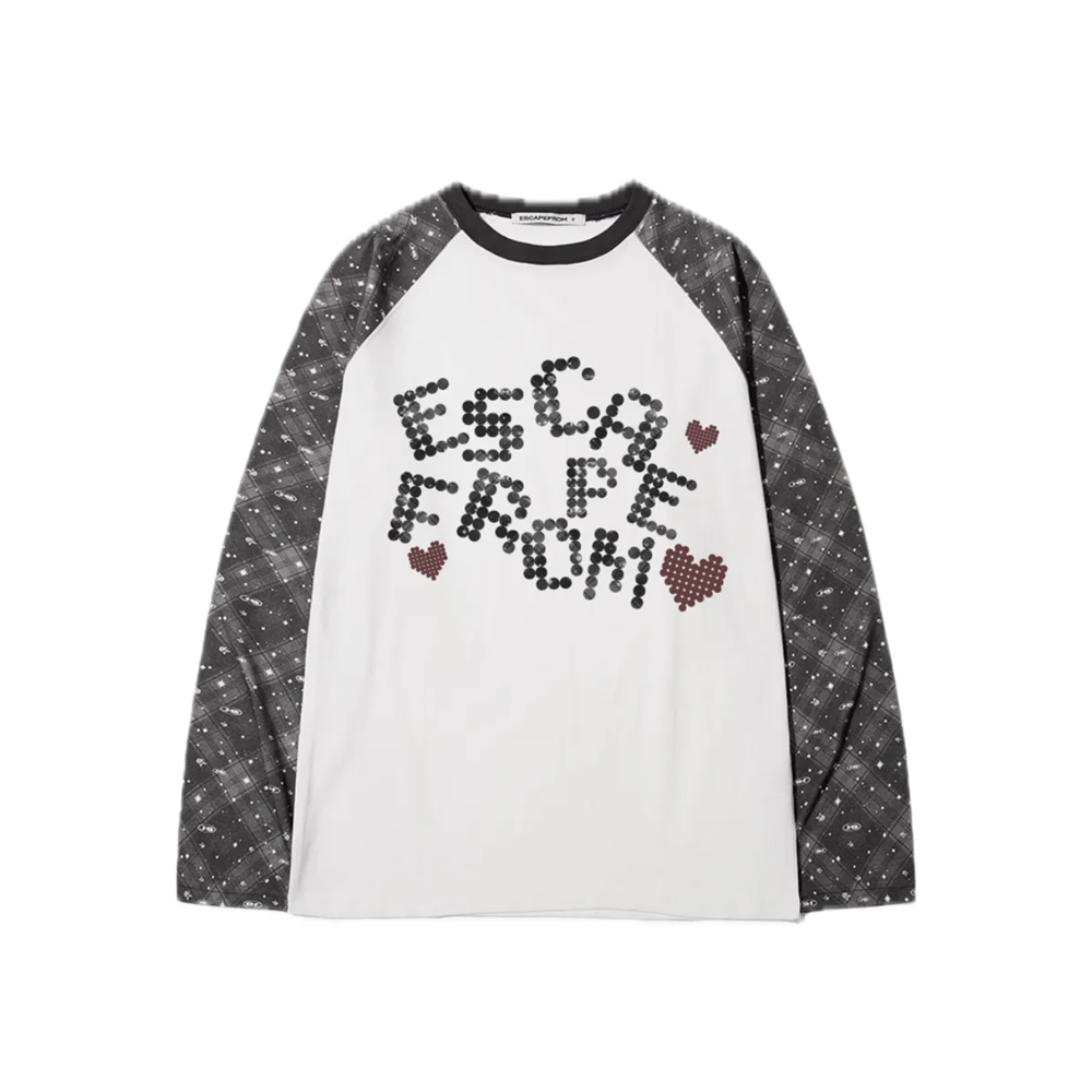 E252LS105RR Escapefrom Heart Logodot & Logoplay Check Full Print Long Sleeve Black