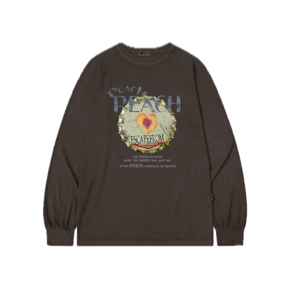 E252PLS021BW Escapefrom Peach Peach Print Oversized Pigment Long Sleeve Brown