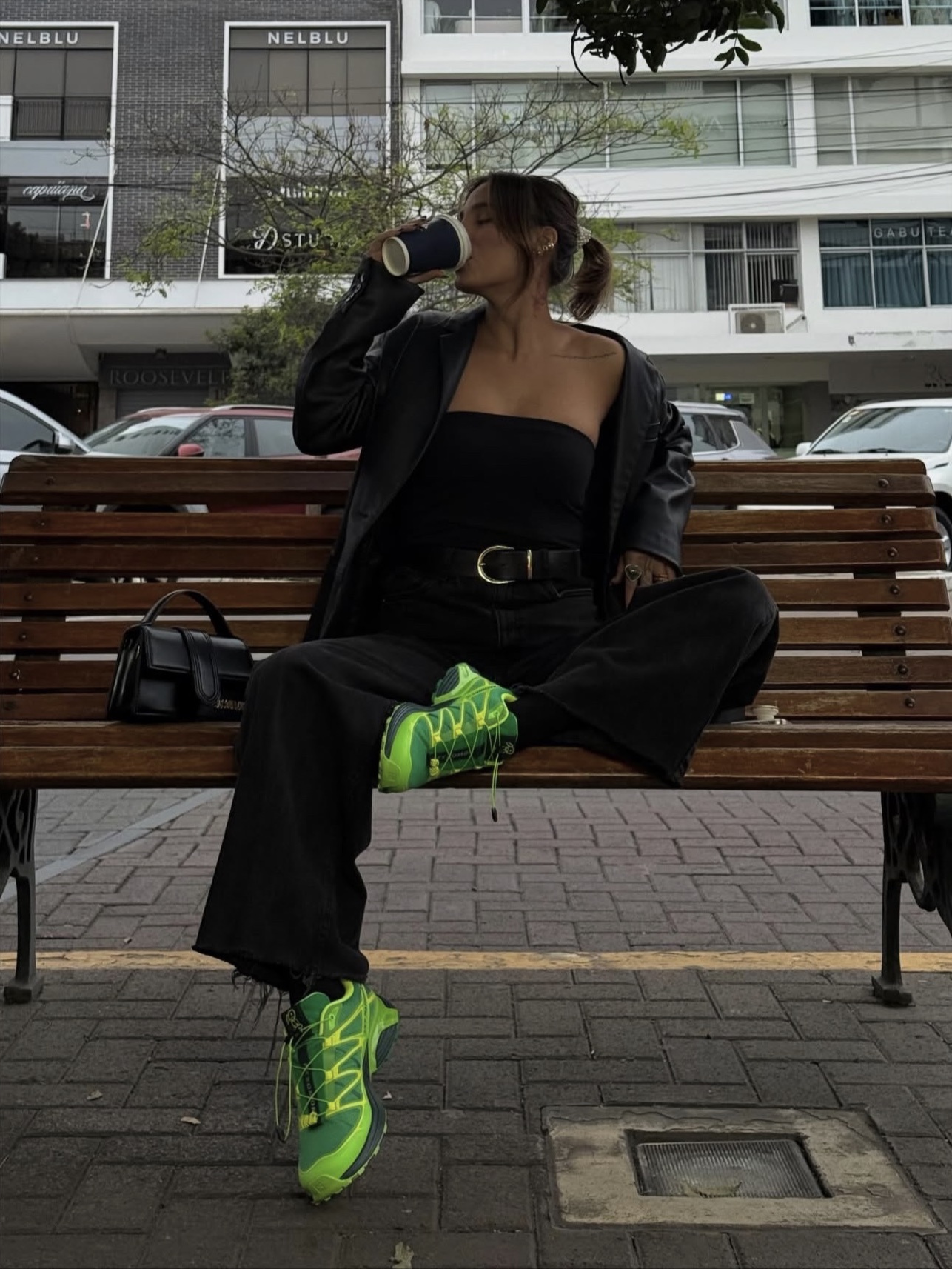 Salomon x Feid XT-Pathway 2 Bright Green Green Gecko 착용 스타일 - 9