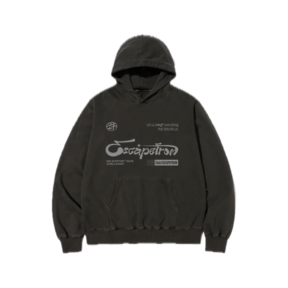 E252PHD005CG Escapefrom Challenge Symbol Print Pigment Hoodie Charcoal