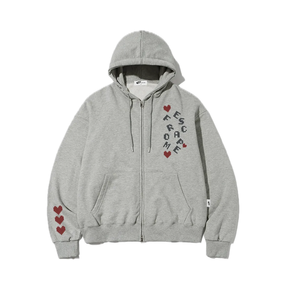 E252HZ051GR Escapefrom Heart Logodot Print Two-Way Hood Zip-Up Gray