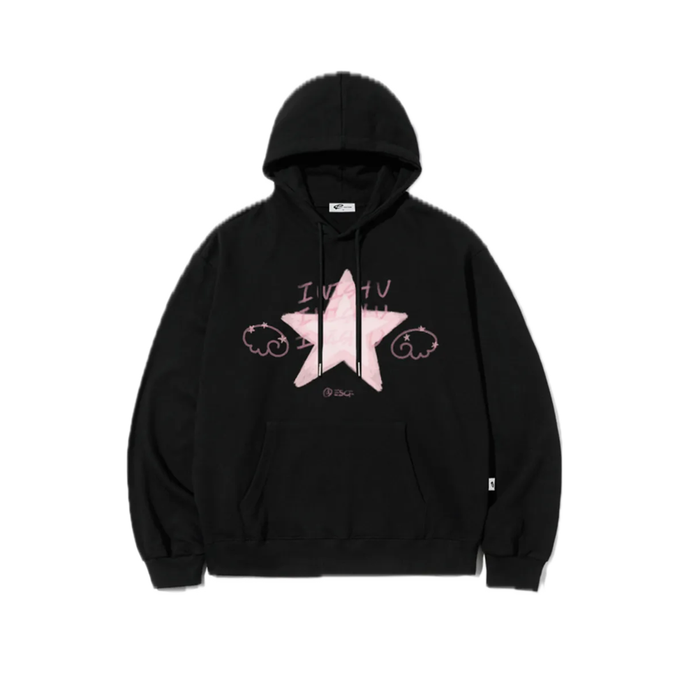 E252HD070BK Escapefrom Wish Star Print Hoodie Black