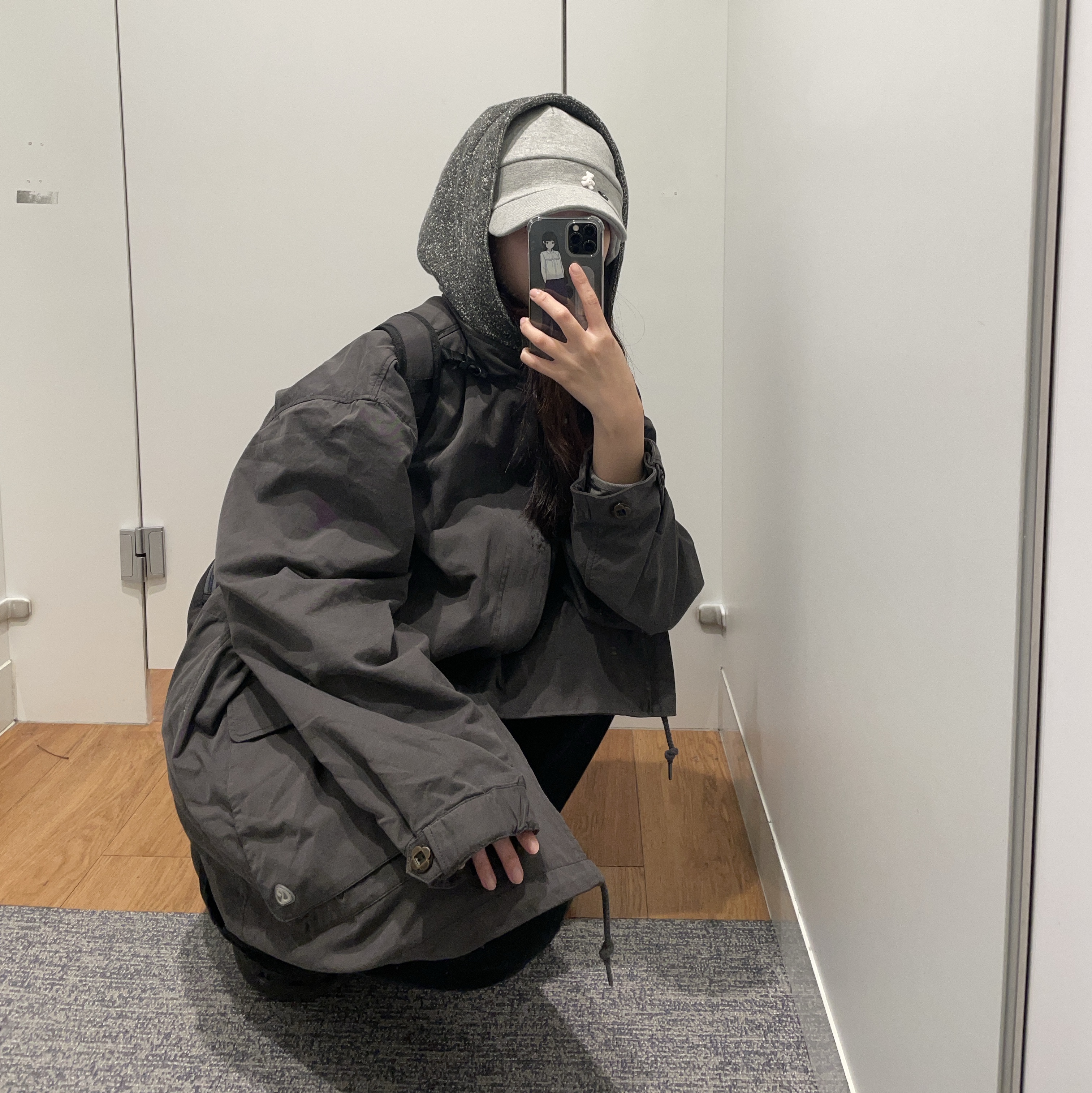 COYSEIO Washed Military Jacket Mud Charcoal 착용 스타일