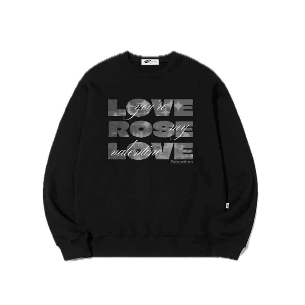 E252SW053BK Escapefrom Love Rose Love Print Sweatshirt Black