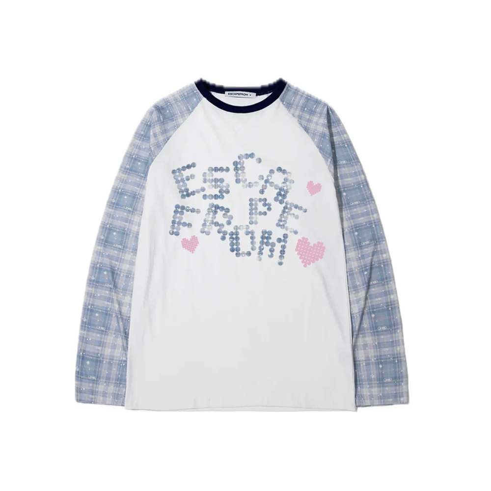 이스케이프프롬 하트 로고닷 앤드 로고플레이 체크 풀프린트 롱슬리브 블루(Escapefrom Heart Logodot & Logoplay Check Full Print Long Sleeve Blue) - 1