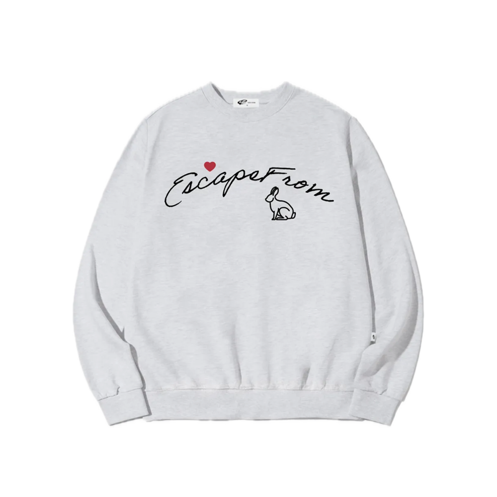 E252SW056WM Escapefrom Lettering Rabbit Print Sweatshirt White Melange