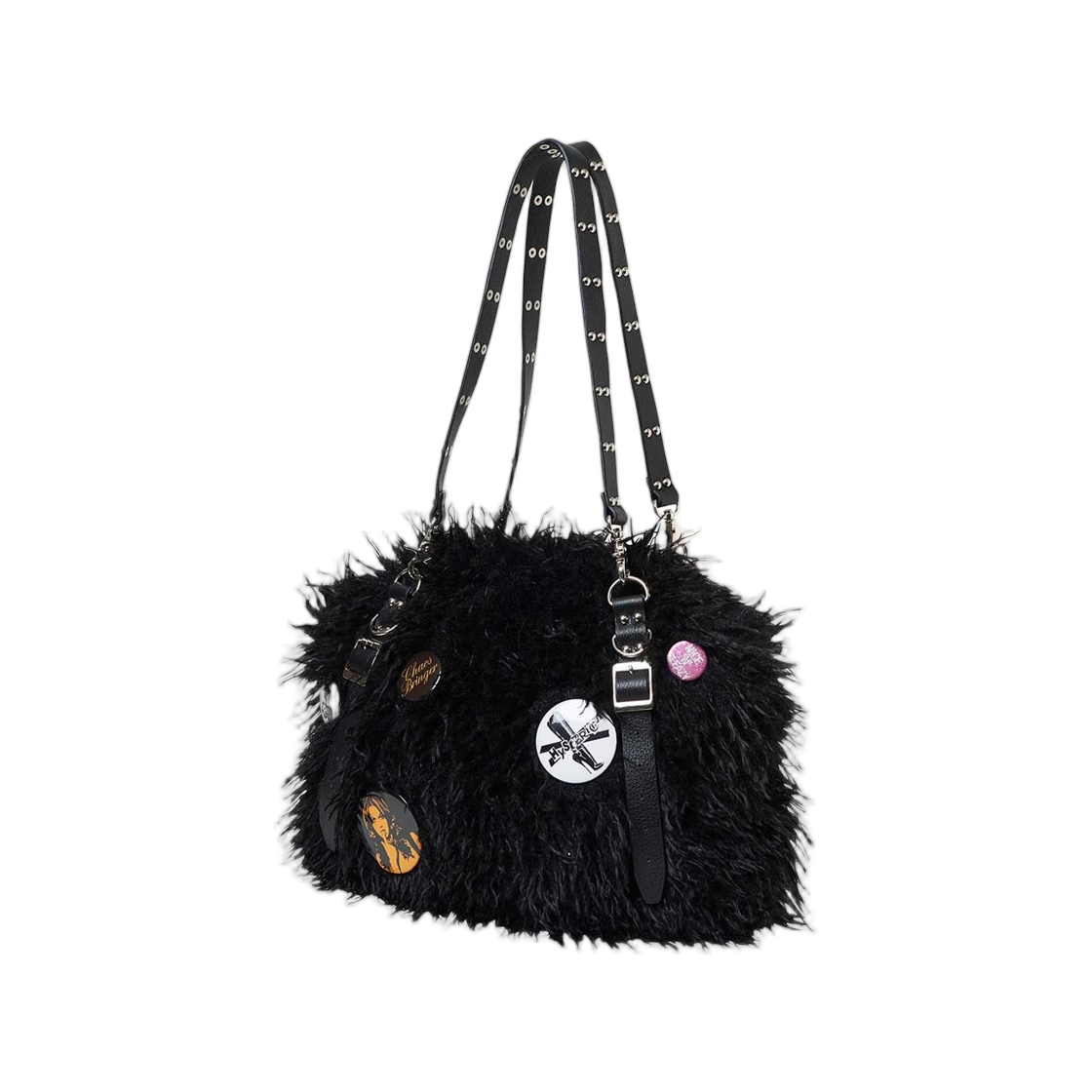 01253QB01 (W) Hysteric Glamour Studded Belt Fur Bag Black