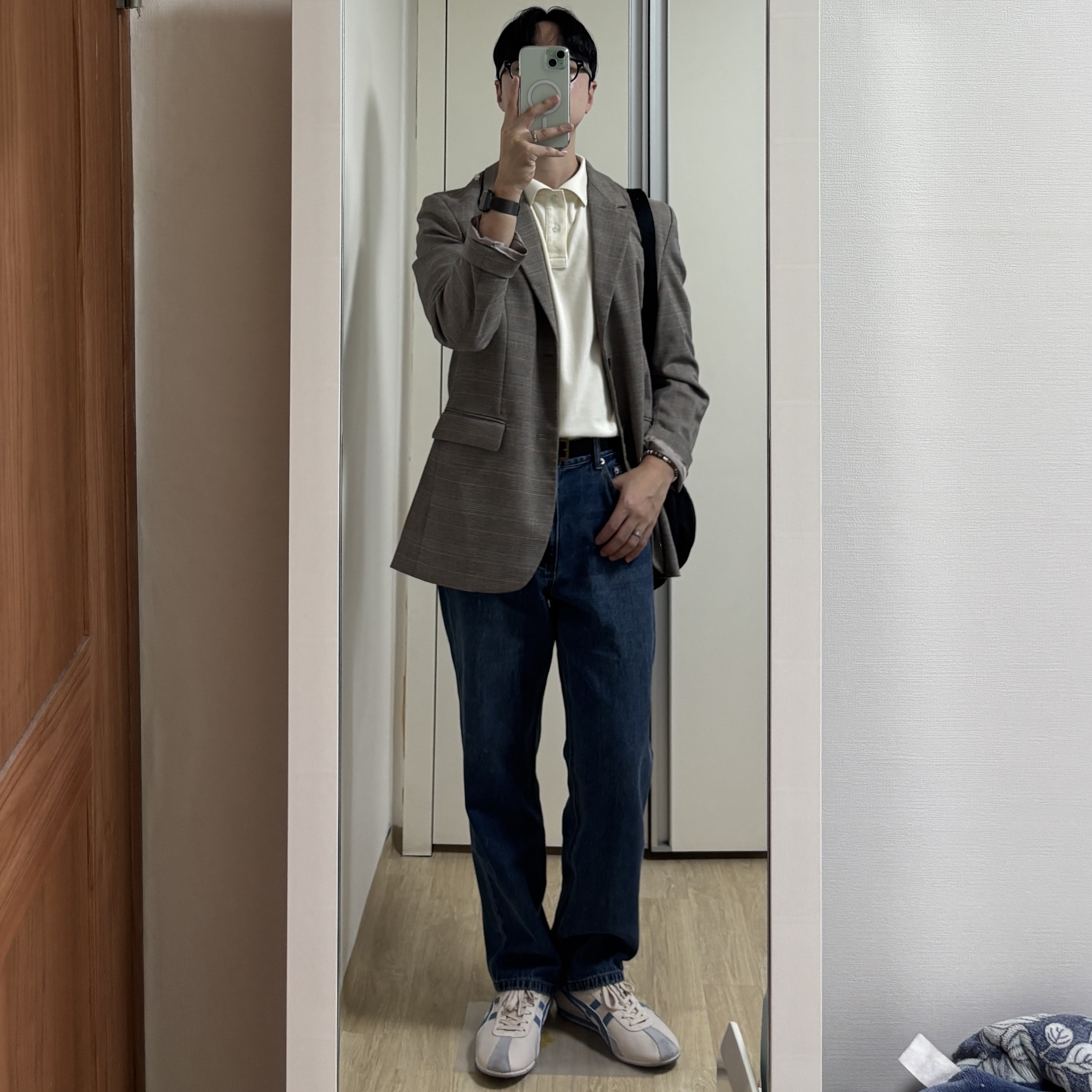 Onitsuka Tiger Runspark Cream Light Blue 착용 스타일 - 1