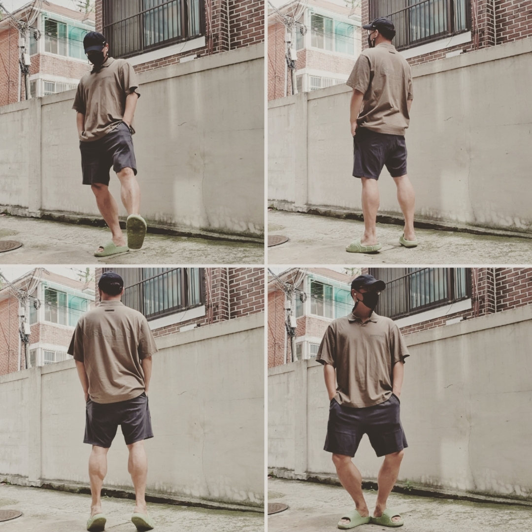 Essentials Short Sleeve Polo Harvest - 21FW, Adidas Adilette 22 Desert Sand 착용 스타일