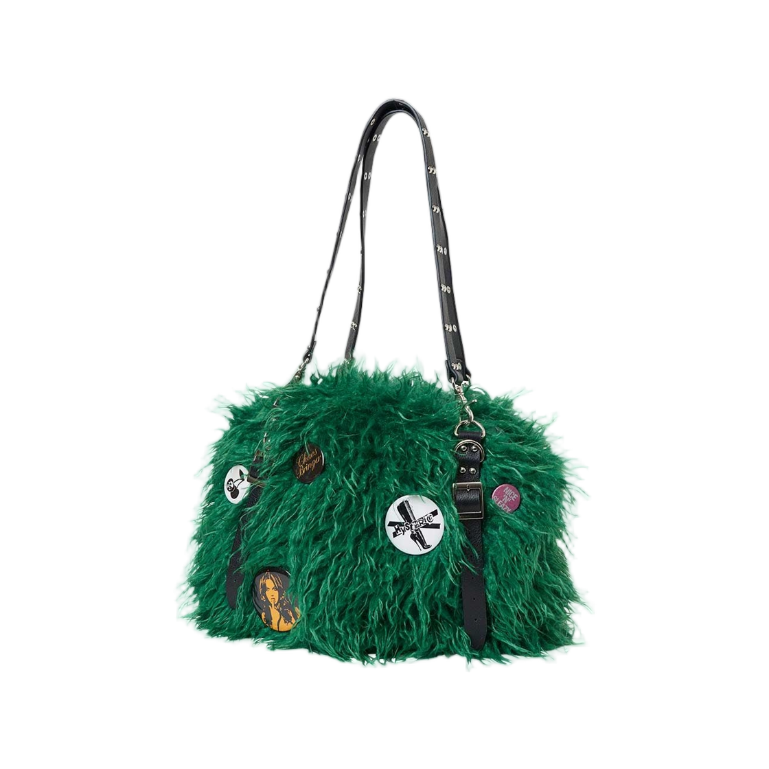 01253QB01 (W) Hysteric Glamour Studded Belt Fur Bag Green