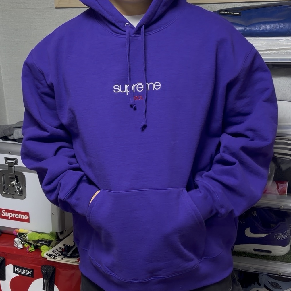 Supreme Classic Logo Seoul Shop Hooded Sweatshirt Purple - 25FW 착용 스타일 - 1