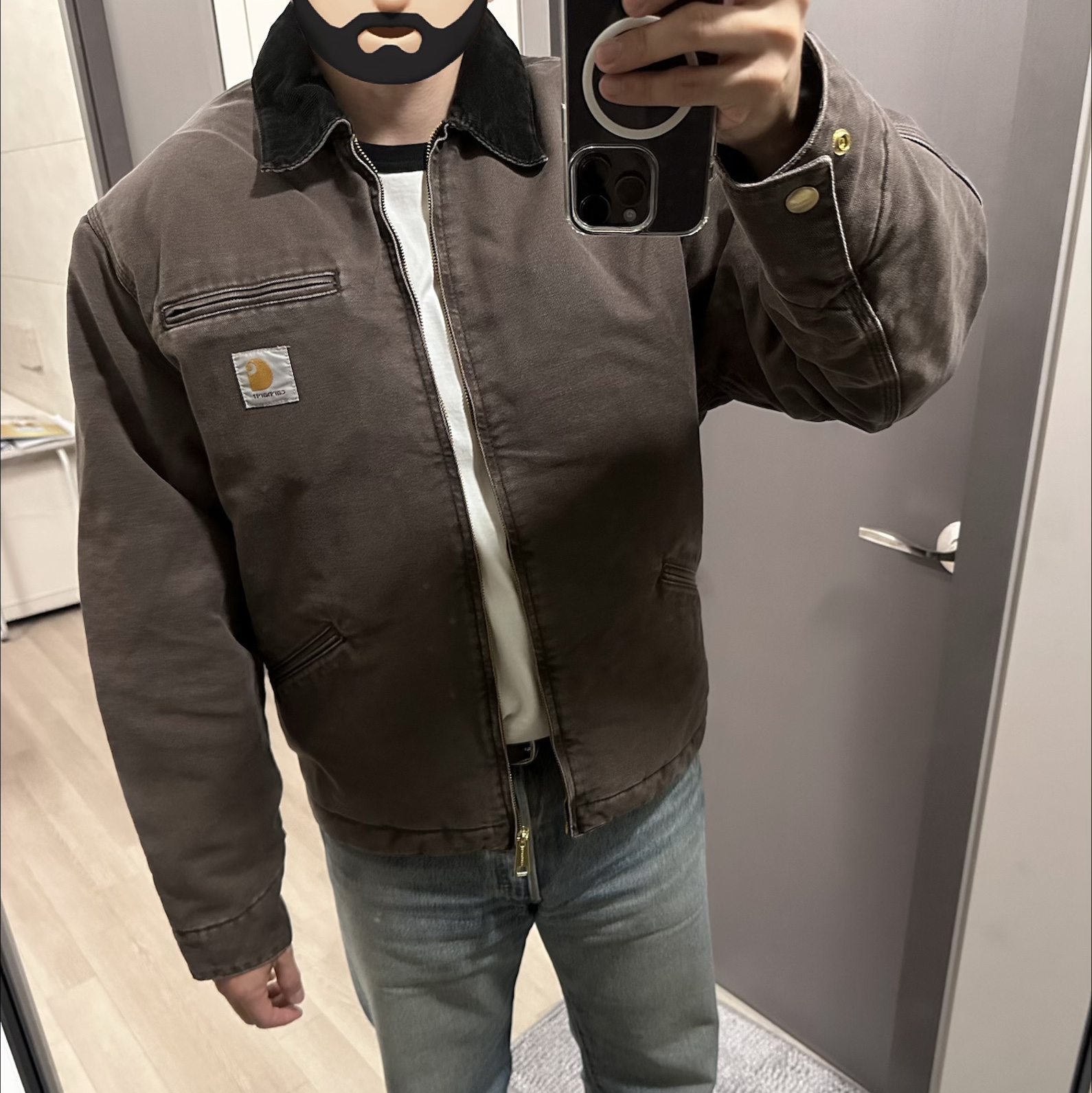 Carhartt WIP OG Detroit Jacket Tobacco Black 착용 스타일 - 1