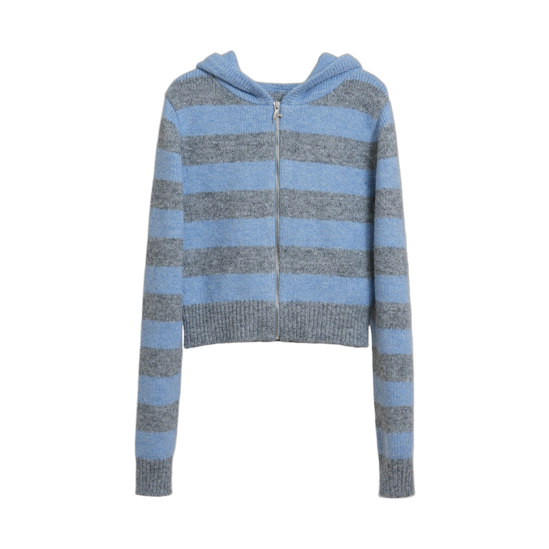 리히트 심볼 스트라이프 니트 집업 블루(Reheat Symbol Stripe Knit Zip-Up Blue)