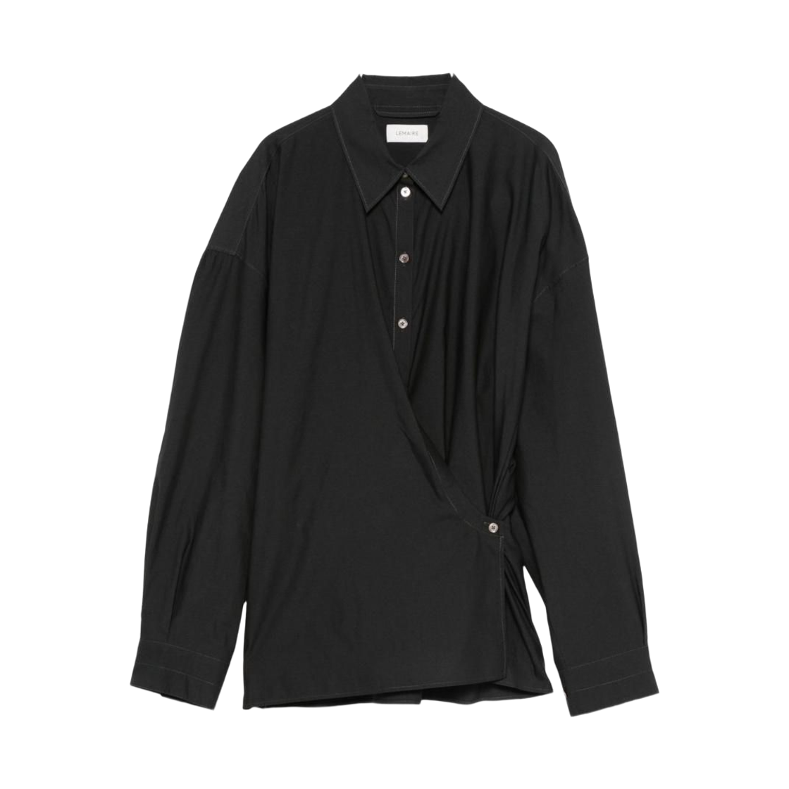 SH1141-LF1500-998 (W) Lemaire Straight Collar Twisted Shirt Black