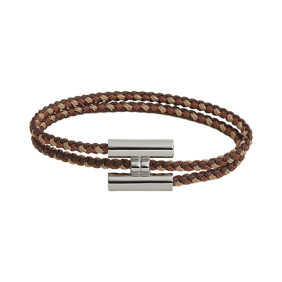 H100103FPAA Hermes Tournis Tresse Trio Silk Bracelet Silk & Silver Mordore