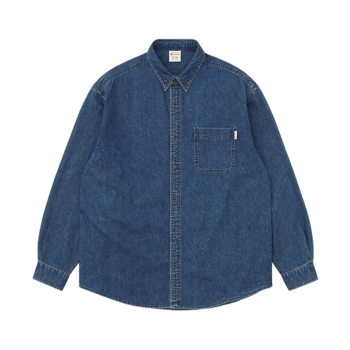 - Khakis x Champion Club Denim Shirt Mid Blue