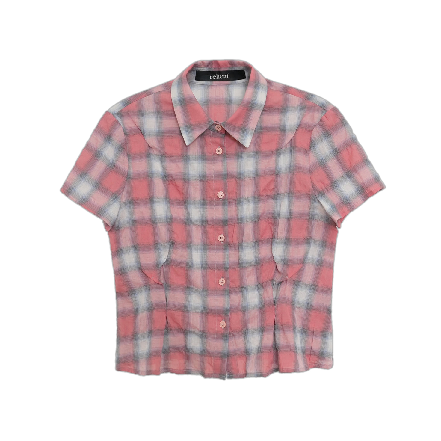 리히트 핀치드 체크 셔츠 피치(Reheat Pinched Check Shirt Peach)