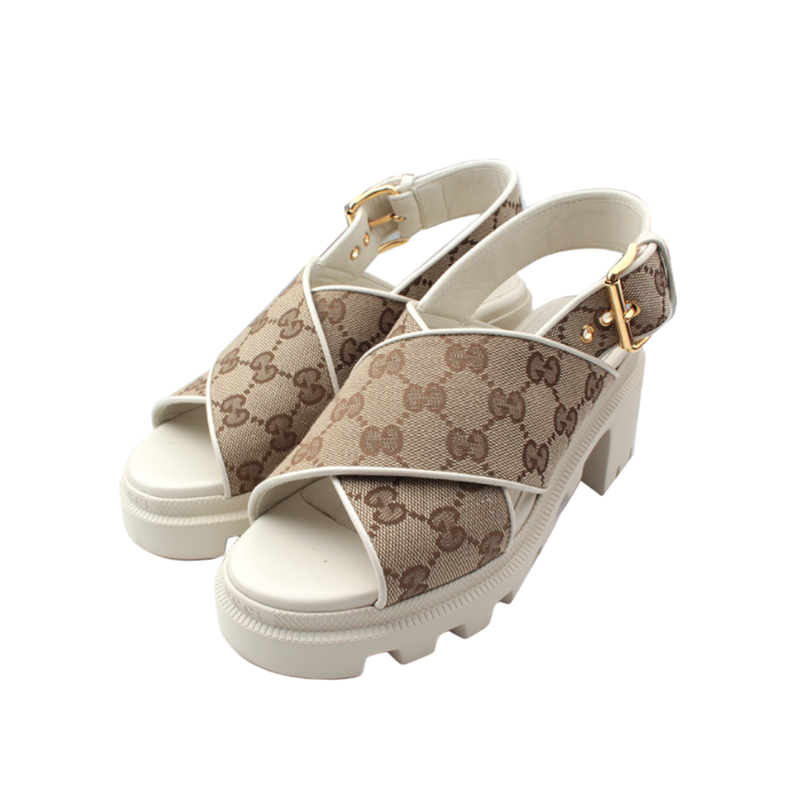 ITPNVKVUUPI2 Gucci Jacquard Strap Chunky Heel Sandals Size 35