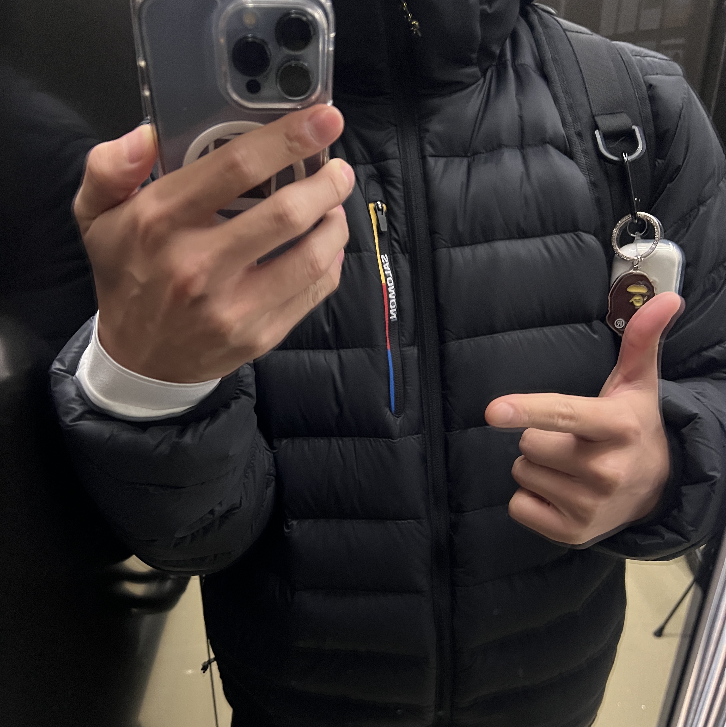 Salomon X-Fuse Hooded Down Jacket Black 착용 스타일