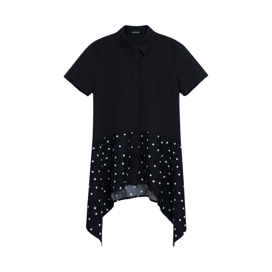 리히트 캣 도트 플레어 셔츠 블랙(Reheat Cat Dot Flare Shirt Black)