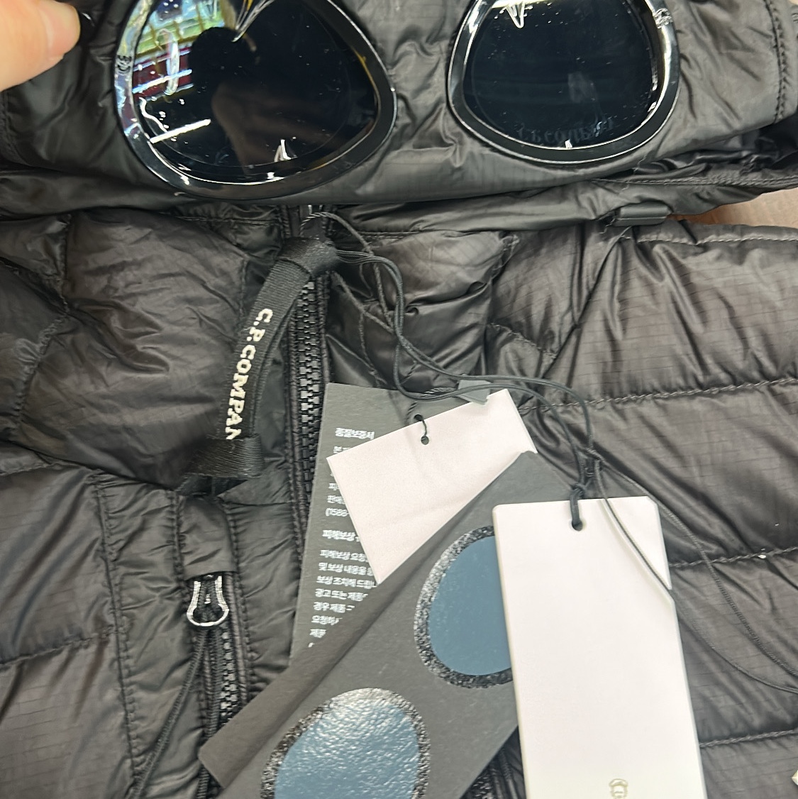 C.P. Company D.D. Shell Goggle Down Jacket Black - 25FW 착용 스타일 - 2