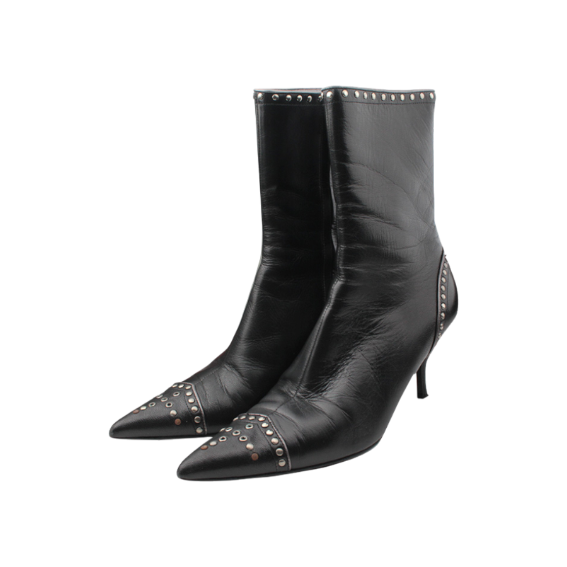 프라다 블랙 스터드 미들부츠 37.5 사이즈(Prada Black Studded Mid Boots Size 37.5)