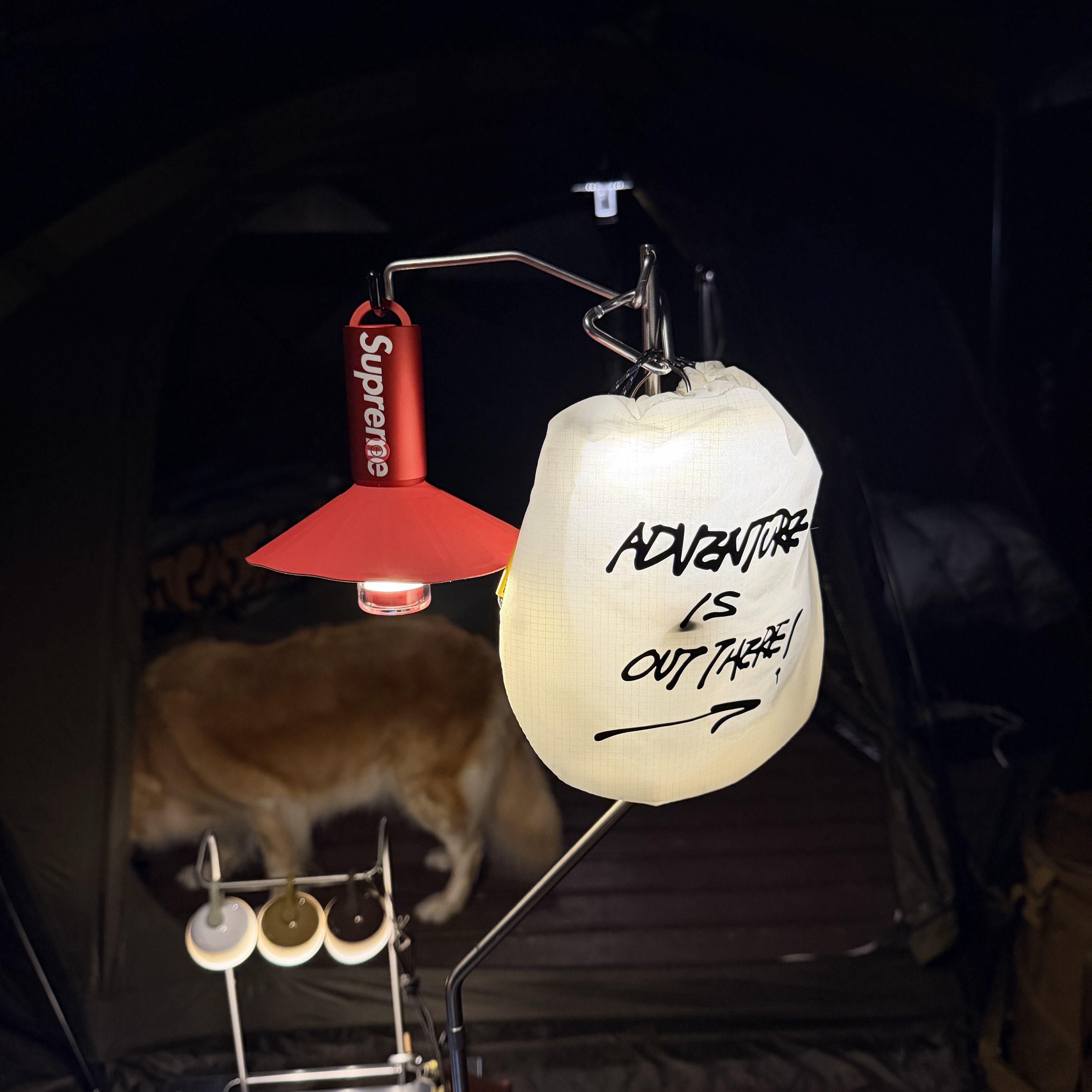 Supreme x Hoto Camp Light Red - 25FW (Korean Ver.), Snow Peak Mini Hozuki Khaki 착용 스타일