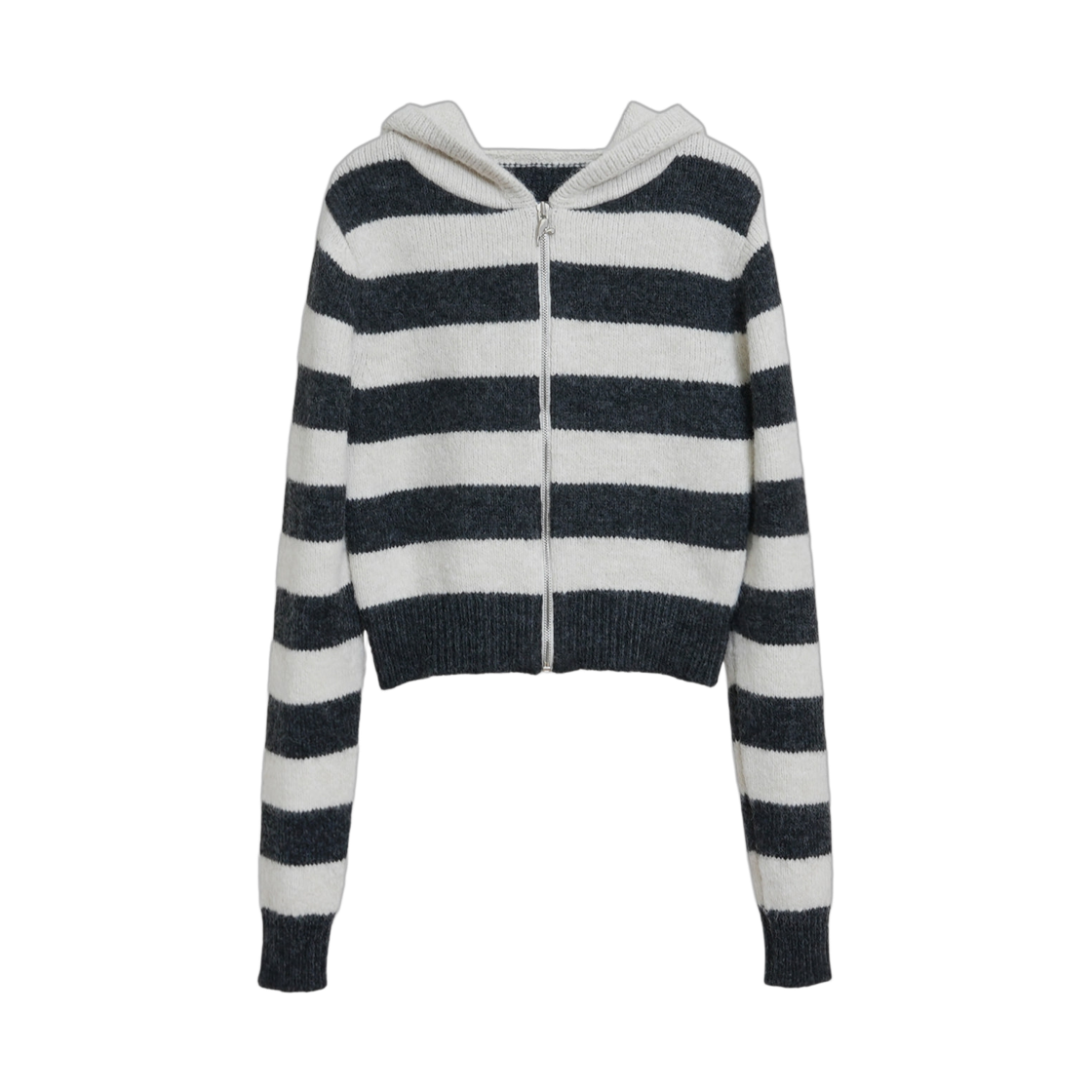 리히트 심볼 스트라이프 니트 집업 아이보리(Reheat Symbol Stripe Knit Zip-Up Ivory)