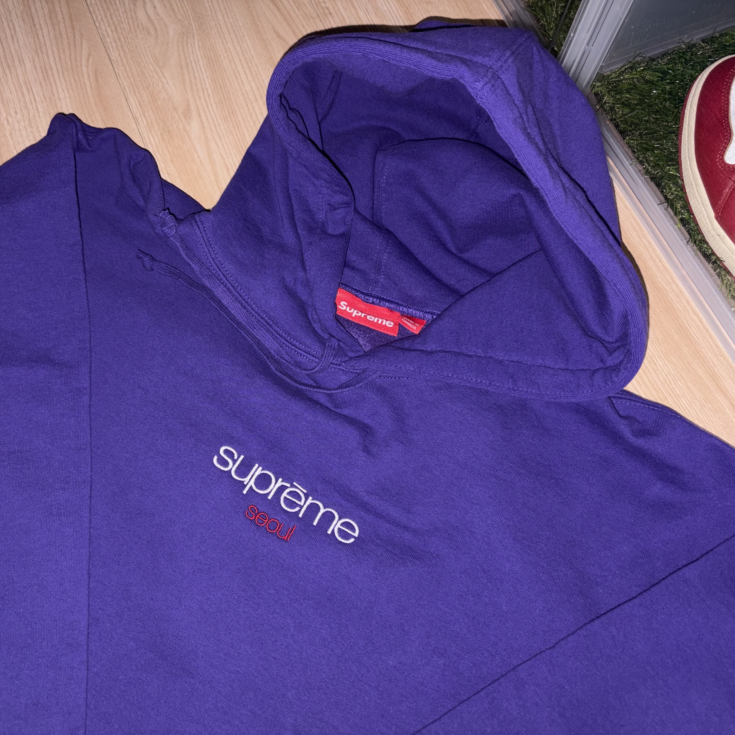Supreme Classic Logo Seoul Shop Hooded Sweatshirt Purple - 25FW 착용 스타일 - 2