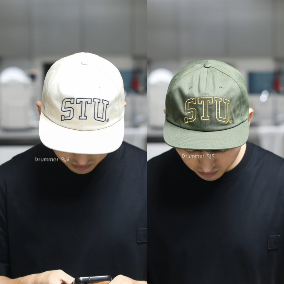 Stussy Mid-Depth Stu Arch Strapback Olive, Stussy Mid-Depth Stu Arch Strapback Natural 착용 스타일 - 2