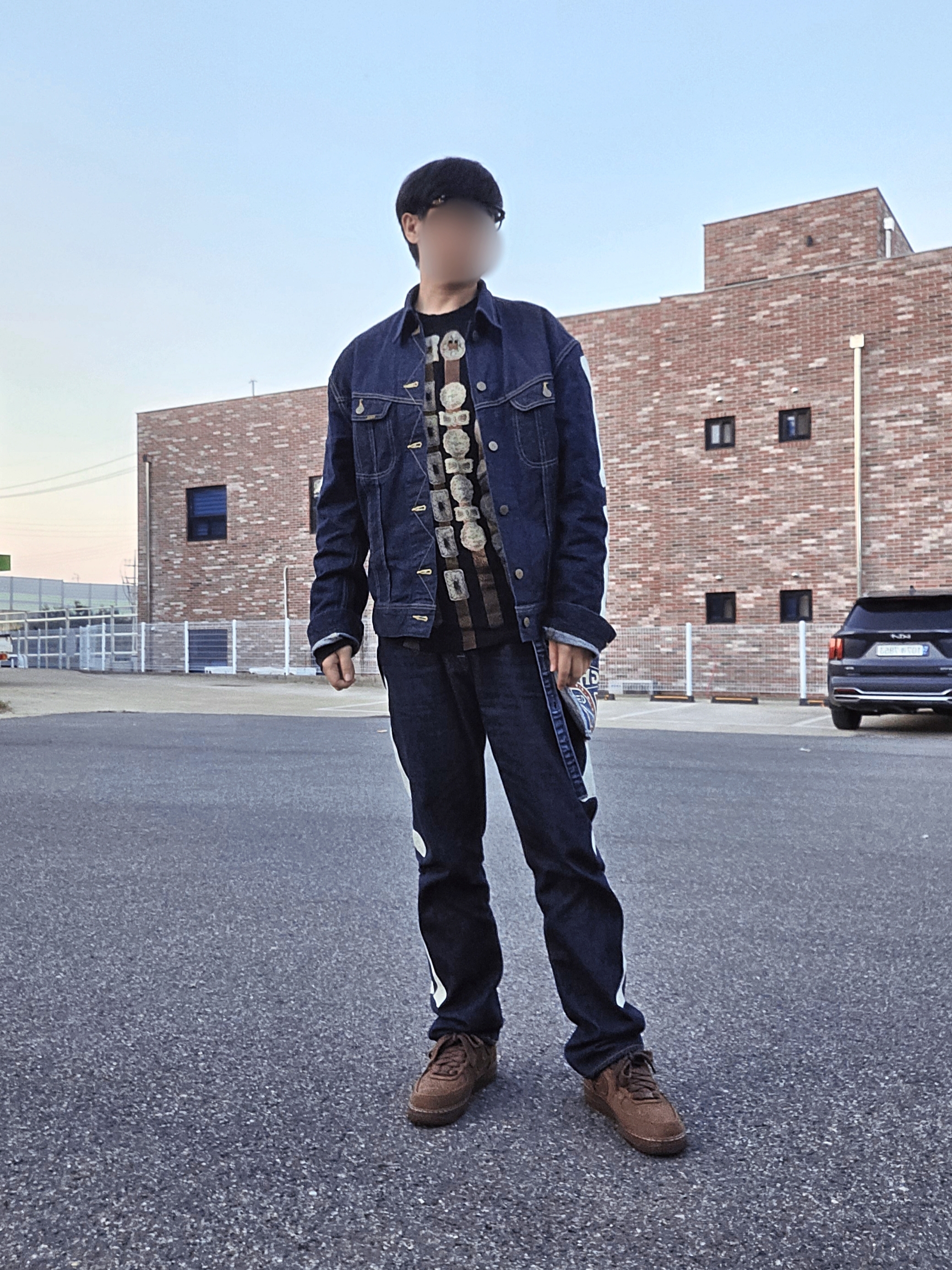 Kapital 20 Curtain Concho Print Jersey Crew Long T-Shirt Black 착용 스타일