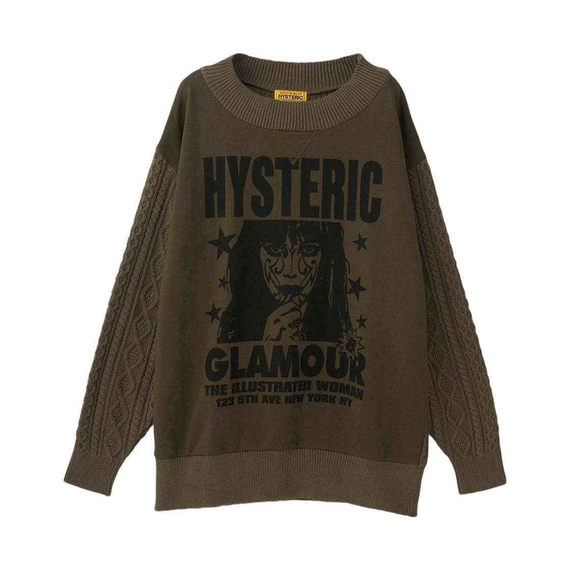 (W) 히스테릭 글래머 더 일러스트레이티드 우먼 스웨터 카키((W) Hysteric Glamour The Illustrated Woman Sweater Khaki) - 1