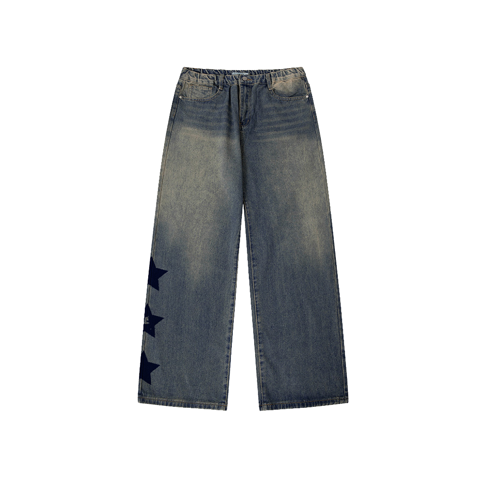 E252DP008VT Escapefrom ESCF People Print Banded Washed Denim Pants Vintage