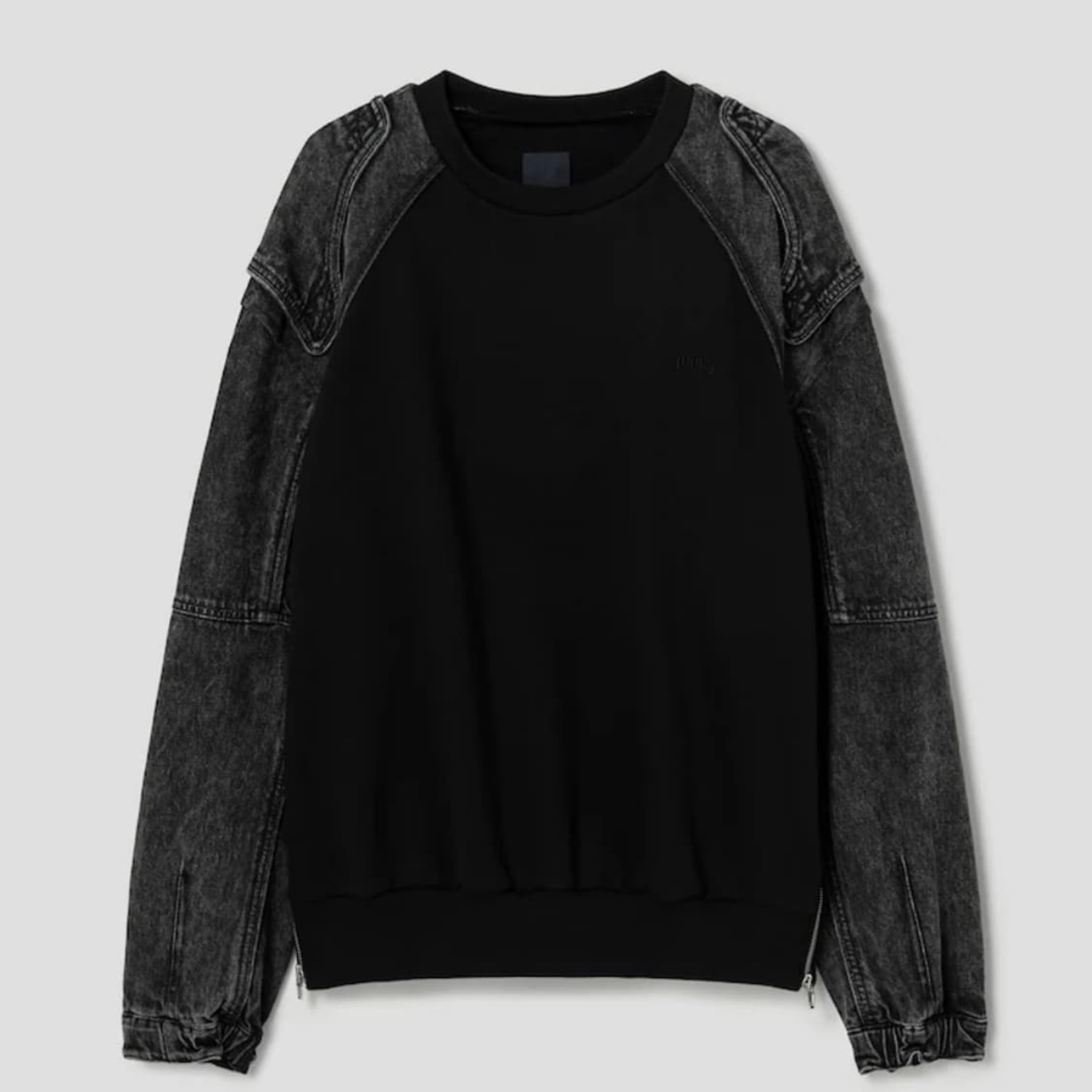 Juun.J Cotton Racer Denim Mix Sweatshirt Black - 24SS 착용 스타일