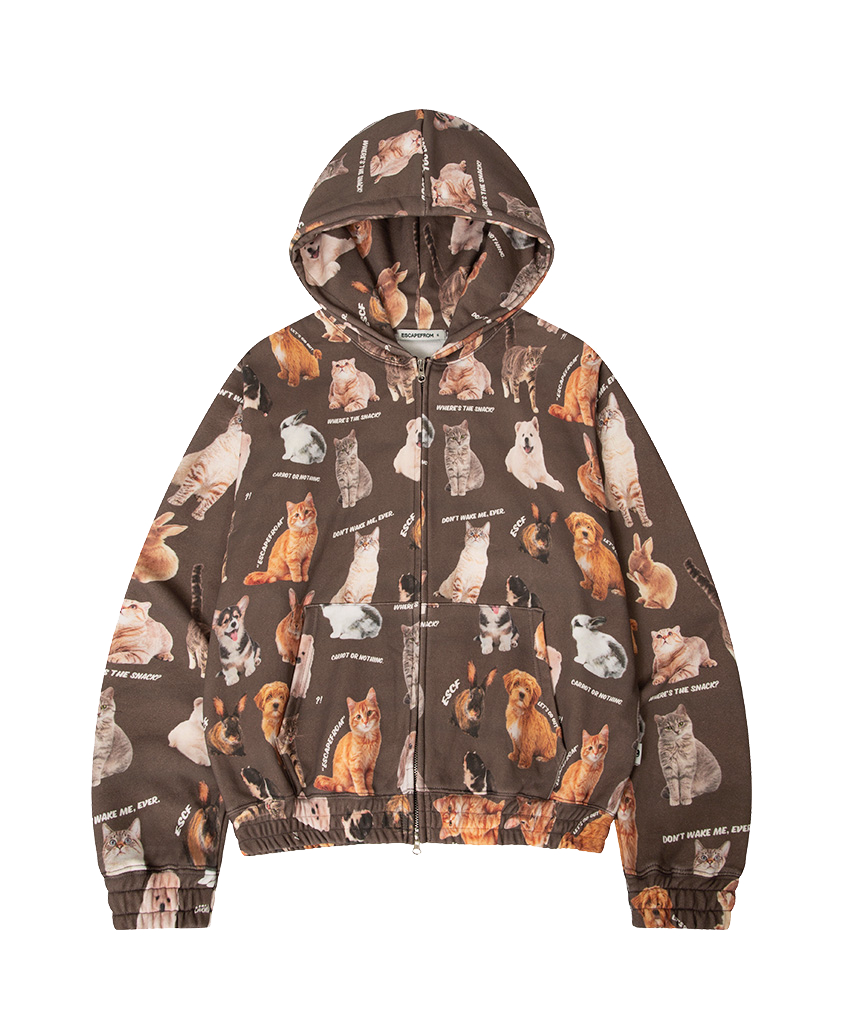 E252HZ045RR Escapefrom Animals Full Print Two-Way Hood Zip-Up Brown