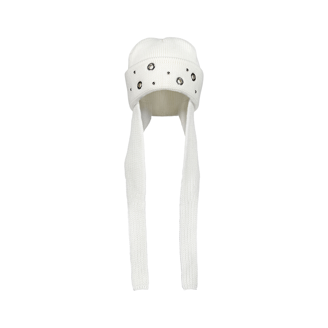 디오스피스 아일렛 스터드 이어플랩 비니 화이트(DAUSPICE Eyelet Stud Earflap Beanie White)