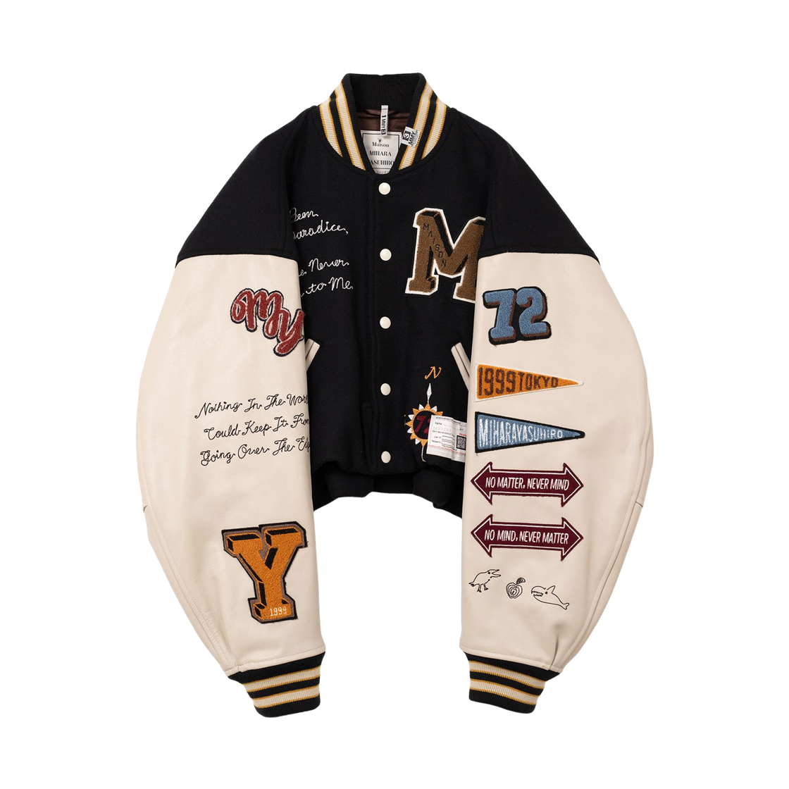 (W) 메종 미하라 야스히로 롤업 헴 스타디움 자켓 블랙((W) Maison Mihara Yasuhiro Roll-Up Hem Stadium Jacket Black)