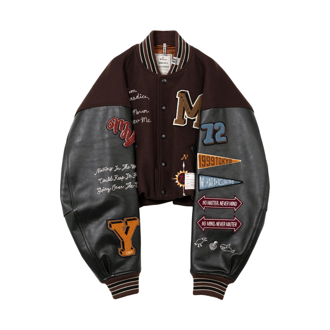B15BL041-BROWN (W) Maison Mihara Yasuhiro Roll-Up Hem Stadium Jacket Brown