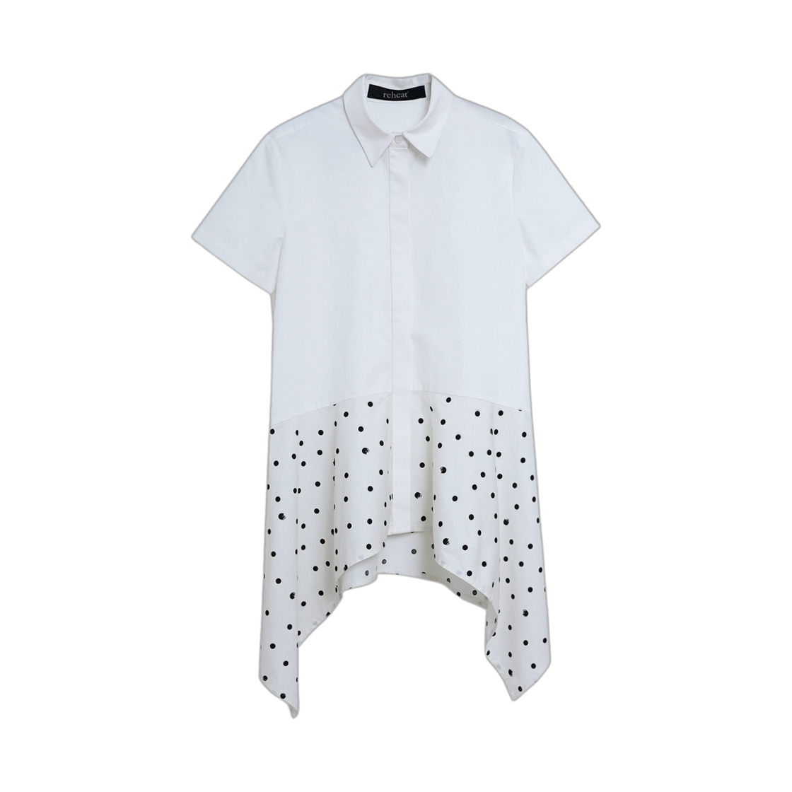 리히트 캣 도트 플레어 셔츠 화이트(Reheat Cat Dot Flare Shirt White)