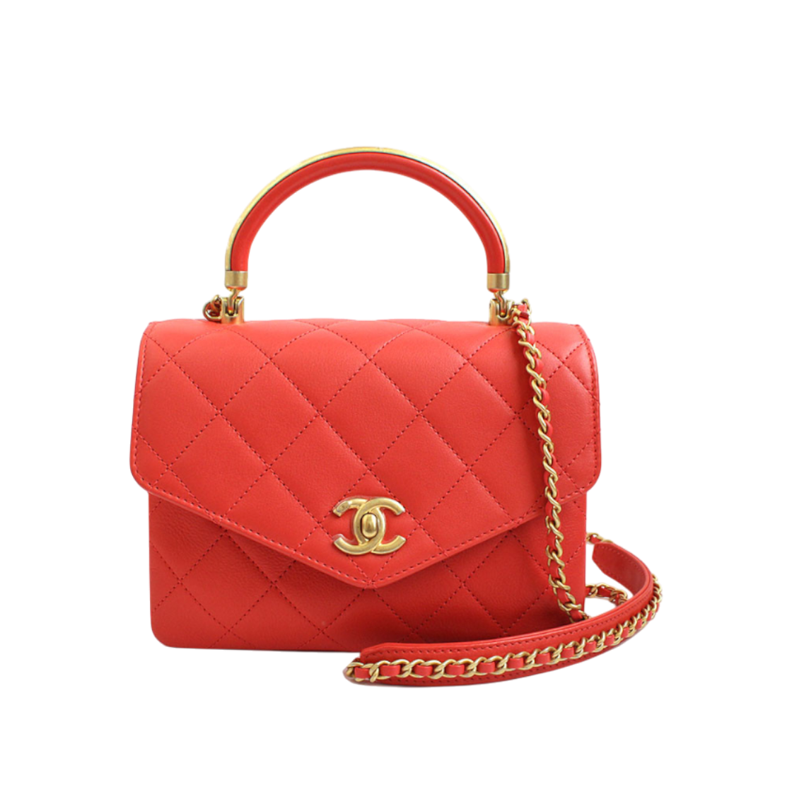 ITKLKEPA5D82 Chanel Matte Gold Coral Red Tote & Crossbody Bag (28 Series)